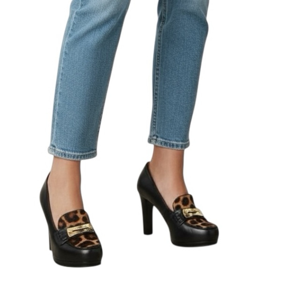 Michael Kors Calf Hair Leopard Print Black Heels - image 1